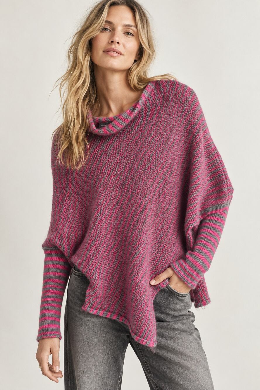 Wooden Ships Paola Buendia Asymmetrical Poncho Sweater Pink Gray S/M